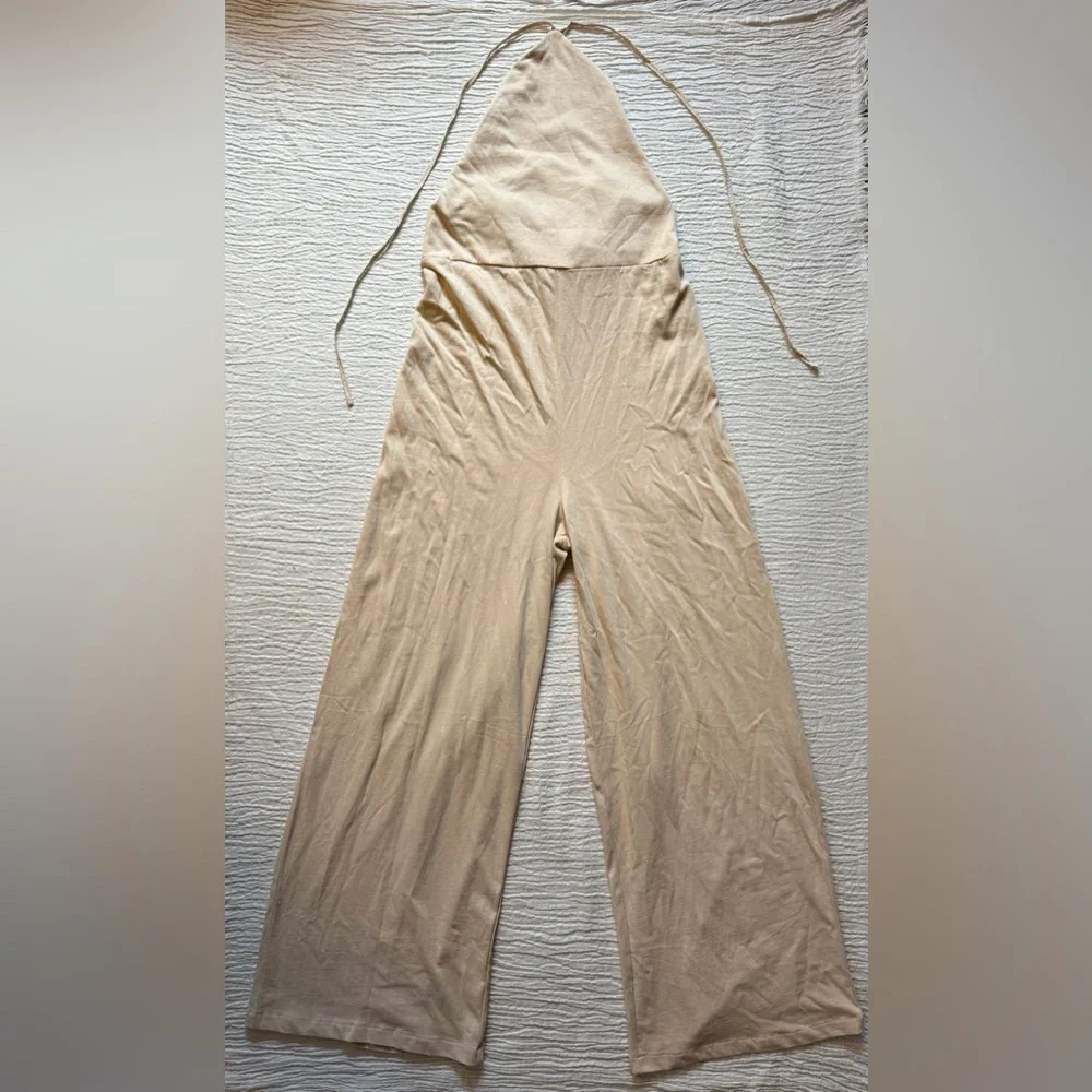 Zara Cream Halter Wide Leg Jumpsuit - Picture 1 of 9